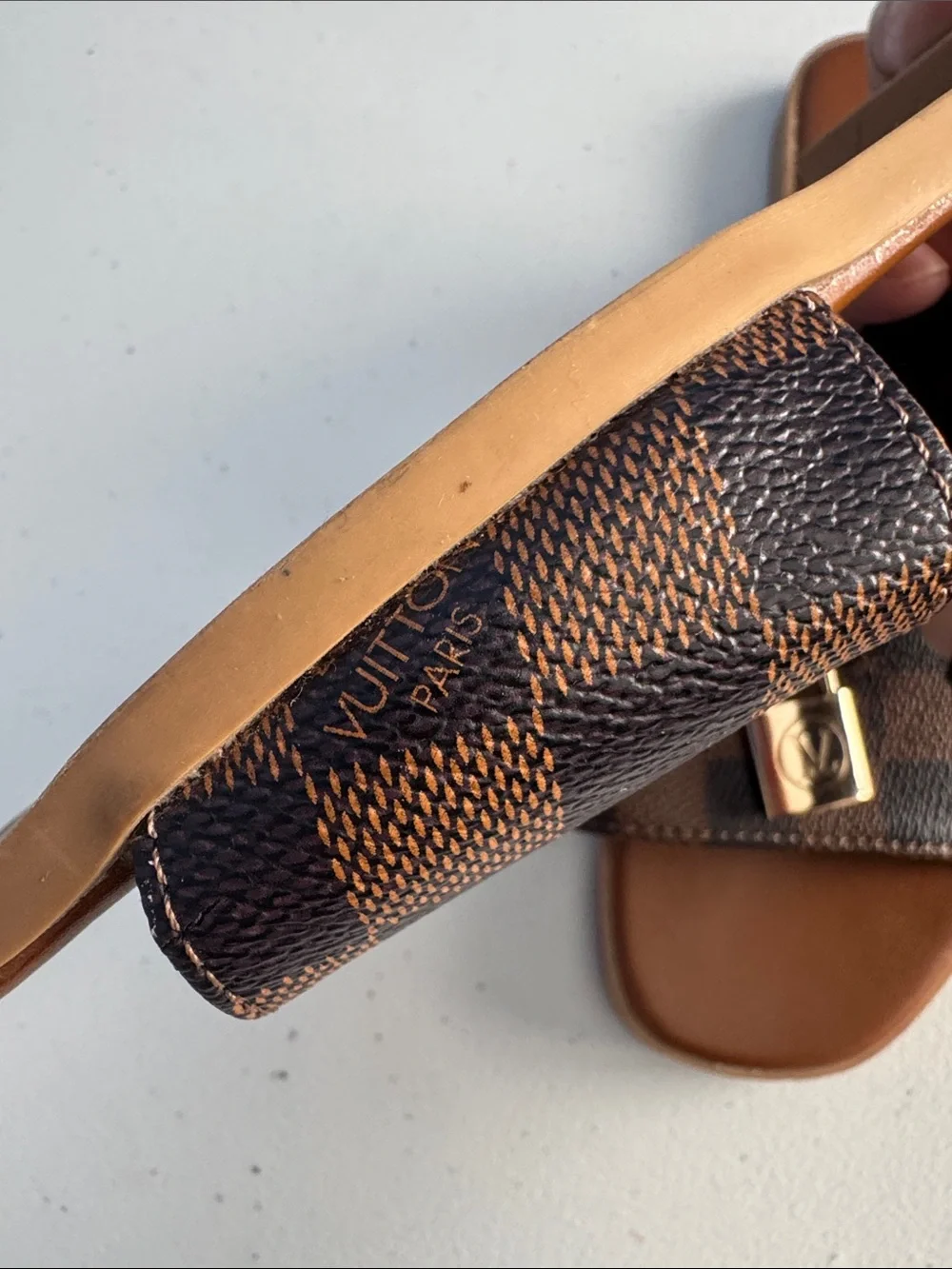 Louis Vuitton Brown and Dark Brown Damier Padlock Slide Sandals - Picture 7 of 10